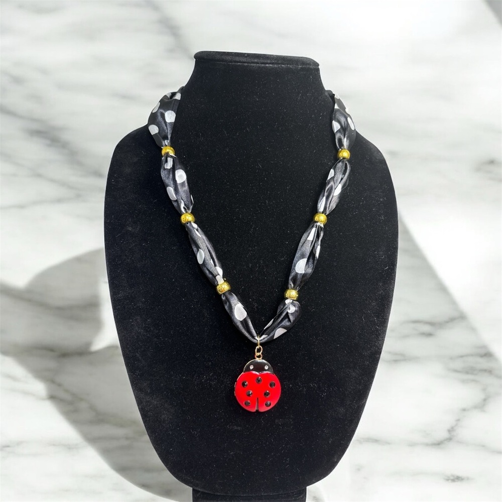 (#74) Handmade Necklace with Lady Bug Locket Pendant